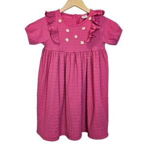 Hop Girls Pink Gauzy Ruffle Daisy Flower Babydoll‎ Summer Dress Size 6-7Year